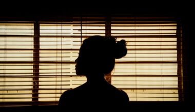 Silhouette of a woman looking out of the blinds curiously