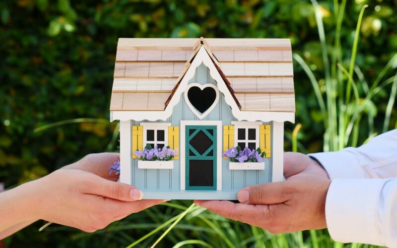 two people holding up miniature house